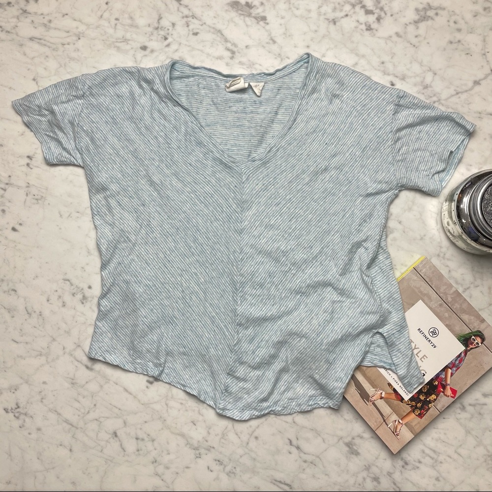 C&C California Blue Striped Short Sleeve Boxy Top